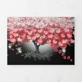 赤とピンクエレガントのハートリーフ結婚すべて 三つ折り招待状