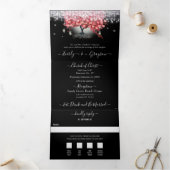 赤とピンクエレガントのハートリーフ結婚すべて 三つ折り招待状 (内部)