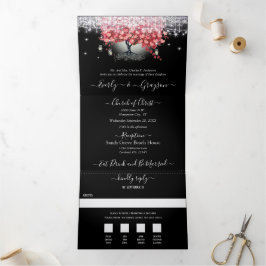 赤とピンクエレガントのハートリーフ結婚すべて 三つ折り招待状