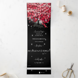 赤とピンクエレガントのハートリーフ結婚すべて 三つ折り招待状