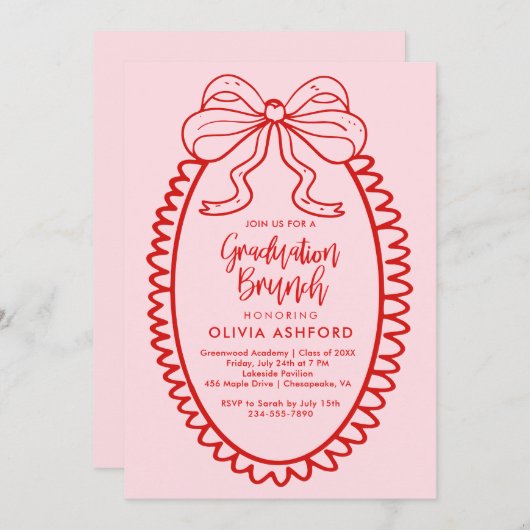 赤とピンクエレガントのブランチ 招待状 (正面/裏面)