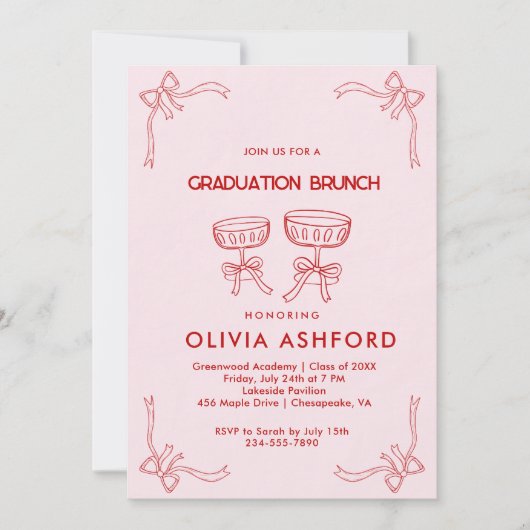 赤とピンクエレガントのブランチ 招待状 (正面)