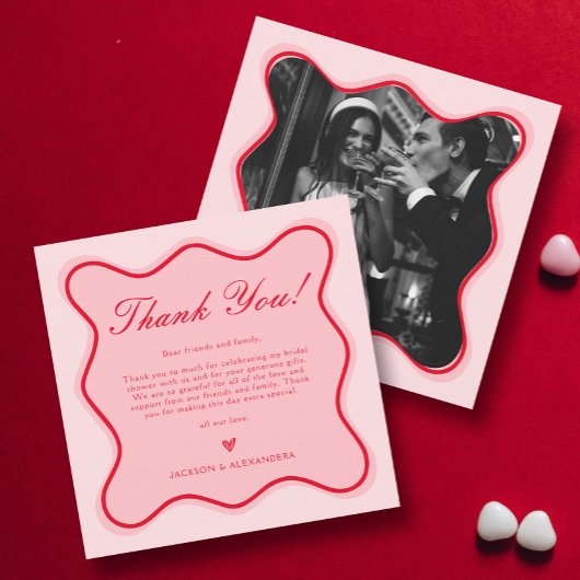 赤とピンクバレンタインブライダルシャワー サンキューカード