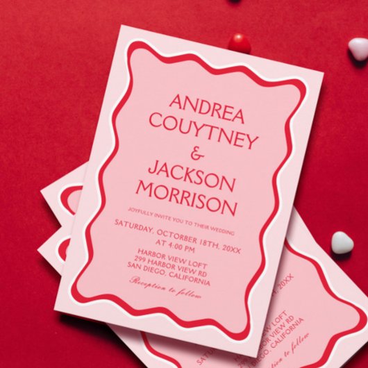 赤とピンクファンキーの折衷的結婚な 招待状