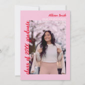 赤とピンクフェミニンの写真卒業 招待状 (裏面)