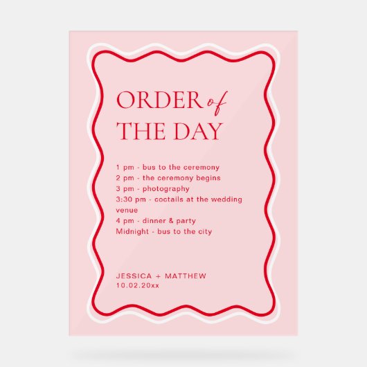 赤とピンク結婚の波型の日の順序 アクリルサイン (正面)