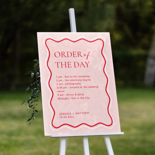 赤とピンク結婚の波型の日の順序 アクリルサイン