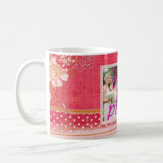 赤とピンク結婚の花嫁の写真フレーム コーヒーマグカップ (左)