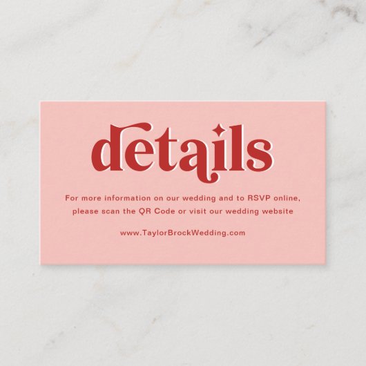 赤とピンク結婚の詳細 エンクロージャーカード (正面)