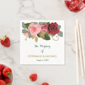 赤とピンク縁どの結婚バラ スタンダードカクテルナプキン (インサイチュ)