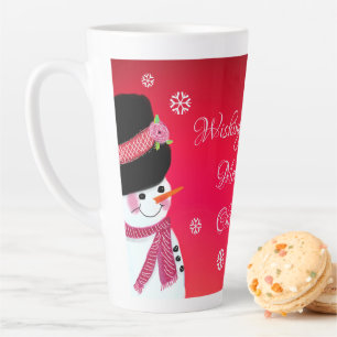 赤とピンク雪だるま カフェラテマグ