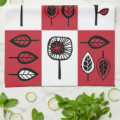 赤とファンキー黒の葉キッチンの花と キッチンタオル (折り畳み)