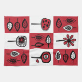 赤とファンキー黒の葉キッチンの花と キッチンタオル (横)