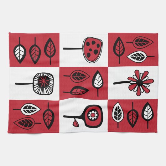 赤とファンキー黒の葉キッチンの花と キッチンタオル (横)