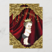 赤とファンシー金ゴールドプリンスベビーシャワー 招待状 (正面/裏面)