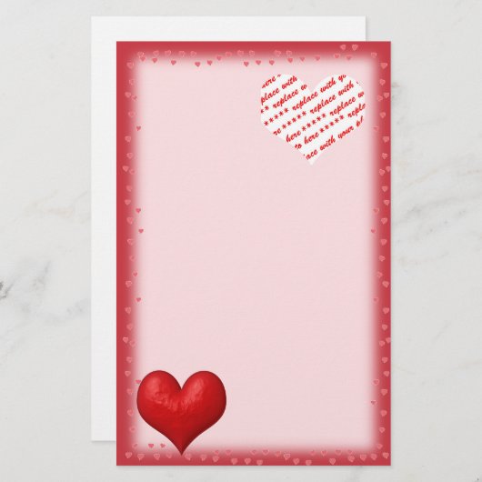 赤とフォトフレームのハート 便箋 (正面/裏面)
