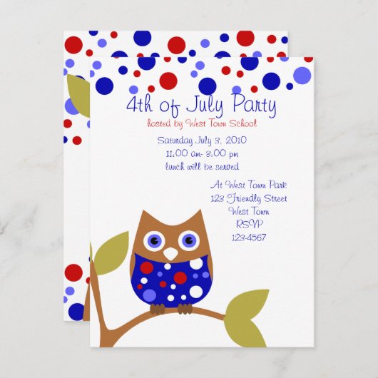 赤とフクロウ 招待状 (正面/裏面)