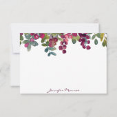 赤とブルゴーニュの水彩フローラ パーソナライズされた ノートカード (正面)