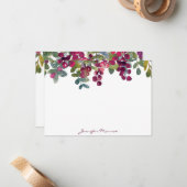 赤とブルゴーニュの水彩フローラ パーソナライズされた ノートカード (正面/裏面インサイチュ)
