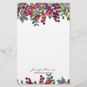 赤とブルゴーニュの水彩フローラ パーソナライズされた 便箋 (正面)