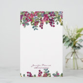 赤とブルゴーニュの水彩フローラ パーソナライズされた 便箋 (スタンド正面)