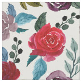 赤とブルゴーニュの水色の花 ファブリック (クローズアップ)