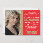 赤とブロンズのモダン卒業写真招待状 招待状 (正面)