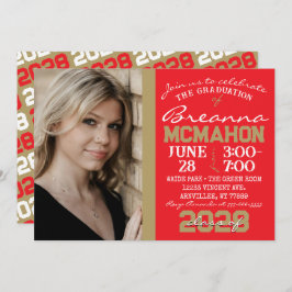 赤とブロンズのモダン卒業写真招待状 招待状