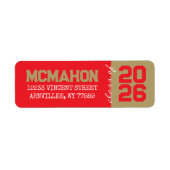 赤とブロンズの卒業差出人住所ラベル ラベル (正面)