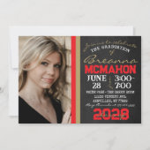 赤とブロンズの金ゴールドシャルボードの卒業写真 招待状 (正面)