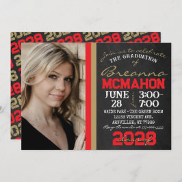 赤とブロンズの金ゴールドシャルボードの卒業写真 招待状
