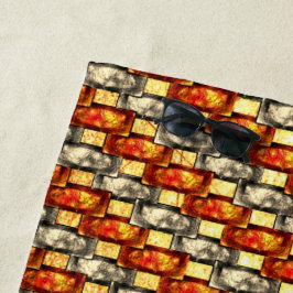 赤とベージュで並んだ彫刻された長方形の作品 ビーチタオル