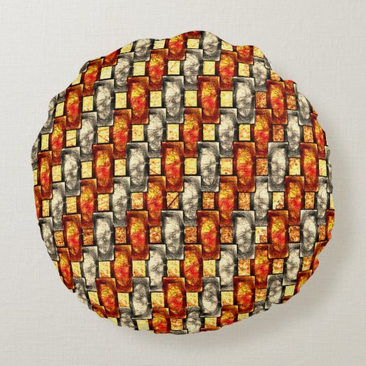 赤とベージュで並んだ彫刻された長方形の作品 ラウンドクッション (裏面)