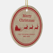 赤とベージュのサンタそりのクリスマスと家族の名前 セラミックオーナメント (右)
