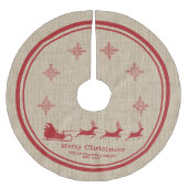 赤とベージュのサンタそりのクリスマスと家族の名前 ブラッシュドポリエステルツリースカート (正面)