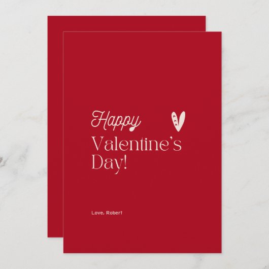 赤とベージュのハートタイポグラフィのバレンタインデー 招待状 (正面/裏面)