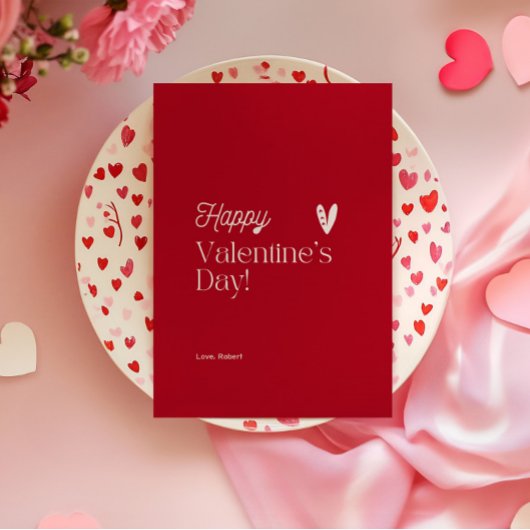 赤とベージュのハートタイポグラフィのバレンタインデー 招待状