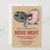 赤とベージュの映画の夜の誕生日パーティーの招待状 招待状 (正面)