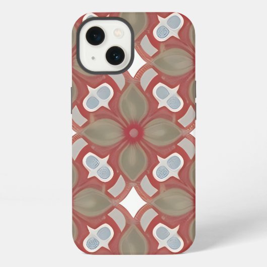 赤とベージュの花柄 iPhoneケース (裏面)