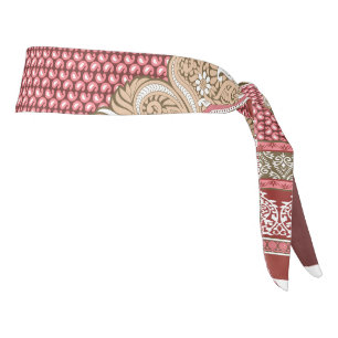 赤とベージュの金ゴールド付き敷物縁ど タイヘッドバンド