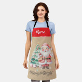 赤とベージュメリーと明るいスクリプトサンタクロース エプロン (着用した状態)