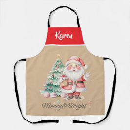 赤とベージュメリーと明るいスクリプトサンタクロース エプロン