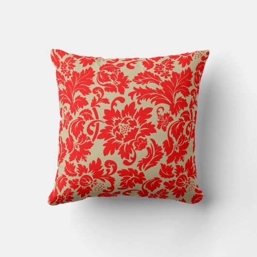 赤とベージュヴィンテージフローラダマスク クッション (裏面)