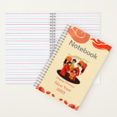 赤とベージュ中国のハッピーニューイヤー5.5インチx 8.5インチ ノートブック (内側)