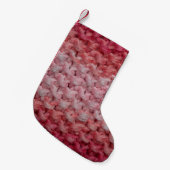  赤とベージュ色のc色の美しい編地 スモールクリスマスストッキング (正面 (吊り時))