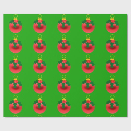 赤とホリーオーナメントオングリーンラッピング紙 ラッピングペーパー (フラット)