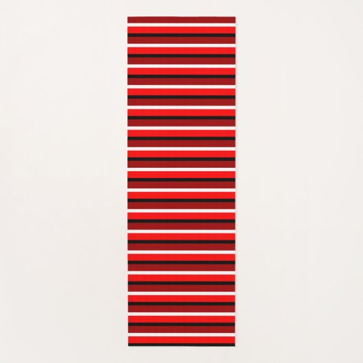赤とマルーンレッドストライプデザイン ヨガマット (正面)