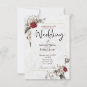赤とミストのエレガントな水彩花のウェディングデザイン 招待状 (正面)