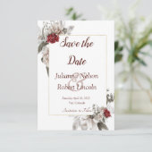 赤とミストの水彩花柄の「Save the Date」招待状 招待状 (スタンド正面)