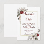 赤とミストの水彩花柄の「Save the Date」招待状 招待状 (正面/裏面)